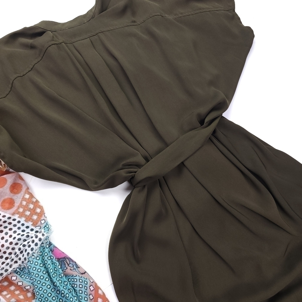 LR Olive Poly Belted Slip Dress Sz M - Picture 4 of 9